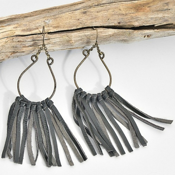 Artisan Leather Fringe Rustic Matte Earrings - Picture 1 of 7